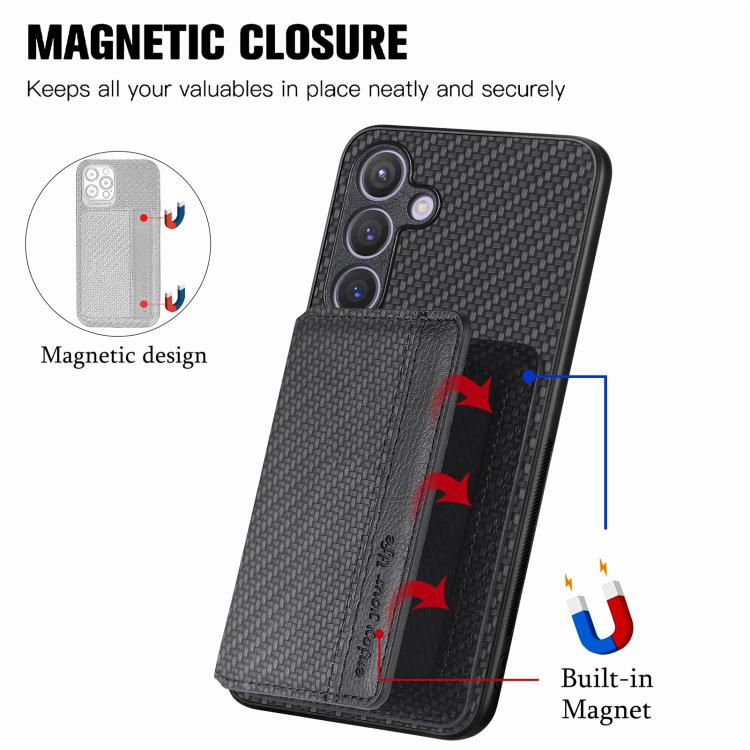 Carbon Fiber Magnetic Card Wallet RFID Blocking Phone Case, For Samsung Galaxy A57 5G, For Samsung Galaxy A37 5G, For Samsung Galaxy S25 Edge 5G, For Samsung Galaxy A56 5G