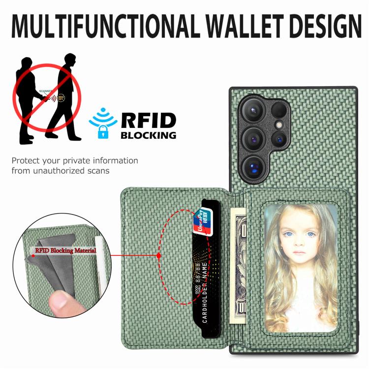 Carbon Fiber Magnetic Card Wallet RFID Blocking Phone Case, For Samsung Galaxy S24 Ultra 5G, For Samsung Galaxy S24+ 5G, For Samsung Galaxy S24 5G, For Samsung Galaxy S23 FE 5G