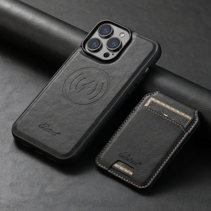 Suteni H15 MagSafe Oil Eax Leather Detachable Wallet Back Phone Case, For iPhone 15 Pro, For iPhone 15 Plus, For iPhone 15, For iPhone 14 Plus