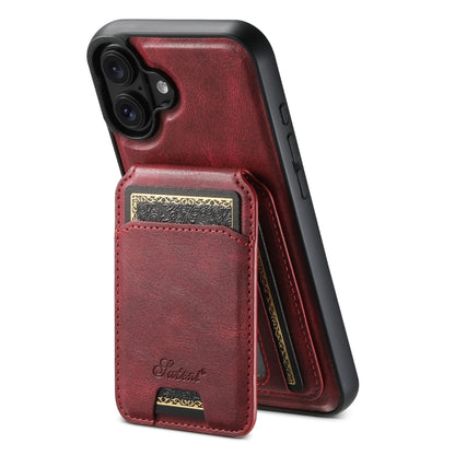 Suteni H15 MagSafe Oil Eax Leather Detachable Wallet Back Phone Case, For iPhone 16 Pro, For iPhone 16 Plus, For iPhone 16, For iPhone 15 Pro Max