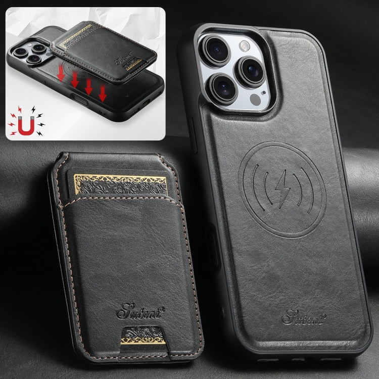 Suteni H15 MagSafe Oil Eax Leather Detachable Wallet Back Phone Case, For iPhone 16 Pro, For iPhone 16 Plus, For iPhone 16, For iPhone 15 Pro Max