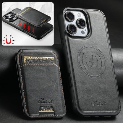 Suteni H15 MagSafe Oil Eax Leather Detachable Wallet Back Phone Case, For iPhone 16 Pro, For iPhone 16 Plus, For iPhone 16, For iPhone 15 Pro Max