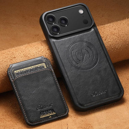Suteni H15 MagSafe Oil Eax Leather Detachable Wallet Back Phone Case, For iPhone 17 Pro, For iPhone 17, For iPhone Air, For iPhone 16 Pro Max