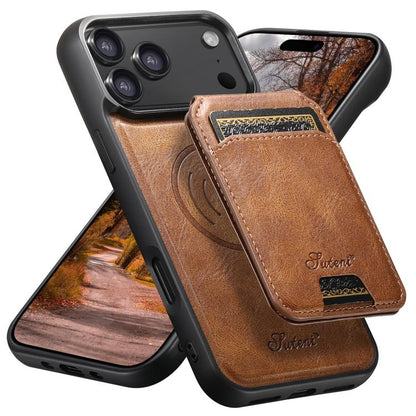 Suteni H15 MagSafe Oil Eax Leather Detachable Wallet Back Phone Case, For iPhone 18, For iPhone 18 Pro, For iPhone 18 Pro Max, For iPhone 17 Pro Max