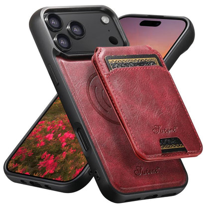 Suteni H15 MagSafe Oil Eax Leather Detachable Wallet Back Phone Case, For iPhone 18, For iPhone 18 Pro, For iPhone 18 Pro Max, For iPhone 17 Pro Max