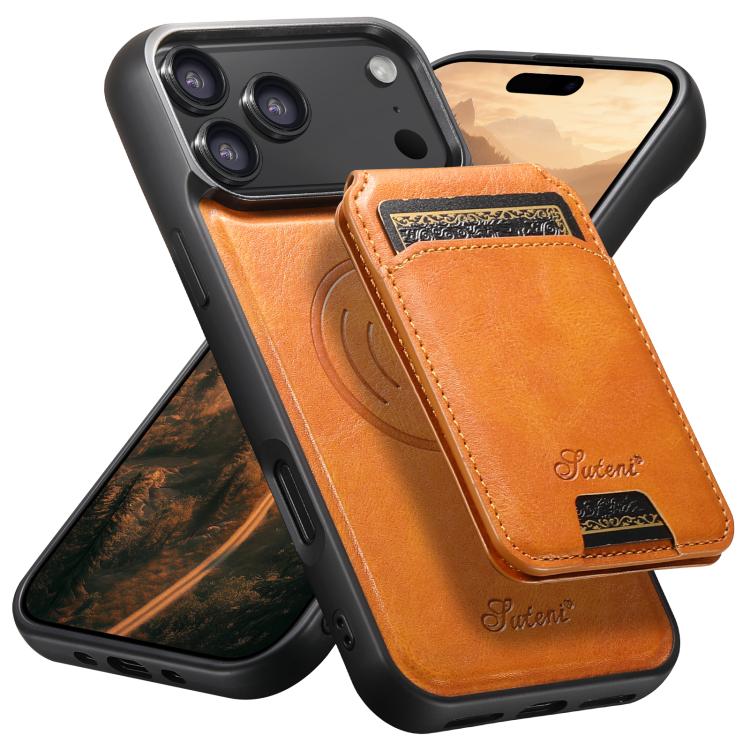 Suteni H15 MagSafe Oil Eax Leather Detachable Wallet Back Phone Case, For iPhone 18, For iPhone 18 Pro, For iPhone 18 Pro Max, For iPhone 17 Pro Max
