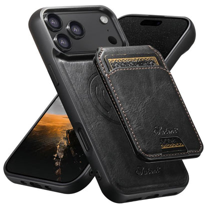 Suteni H15 MagSafe Oil Eax Leather Detachable Wallet Back Phone Case, For iPhone 18, For iPhone 18 Pro, For iPhone 18 Pro Max, For iPhone 17 Pro Max