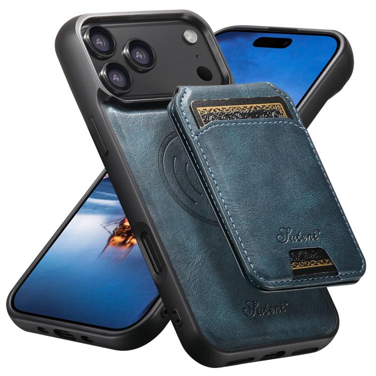 Suteni H15 MagSafe Oil Eax Leather Detachable Wallet Back Phone Case, For iPhone 18, For iPhone 18 Pro, For iPhone 18 Pro Max, For iPhone 17 Pro Max