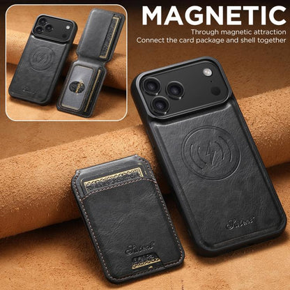 Suteni H15 MagSafe Oil Eax Leather Detachable Wallet Back Phone Case, For iPhone 18, For iPhone 18 Pro, For iPhone 18 Pro Max, For iPhone 17 Pro Max
