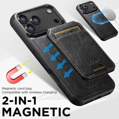 Suteni H15 MagSafe Oil Eax Leather Detachable Wallet Back Phone Case, For iPhone 18, For iPhone 18 Pro, For iPhone 18 Pro Max, For iPhone 17 Pro Max