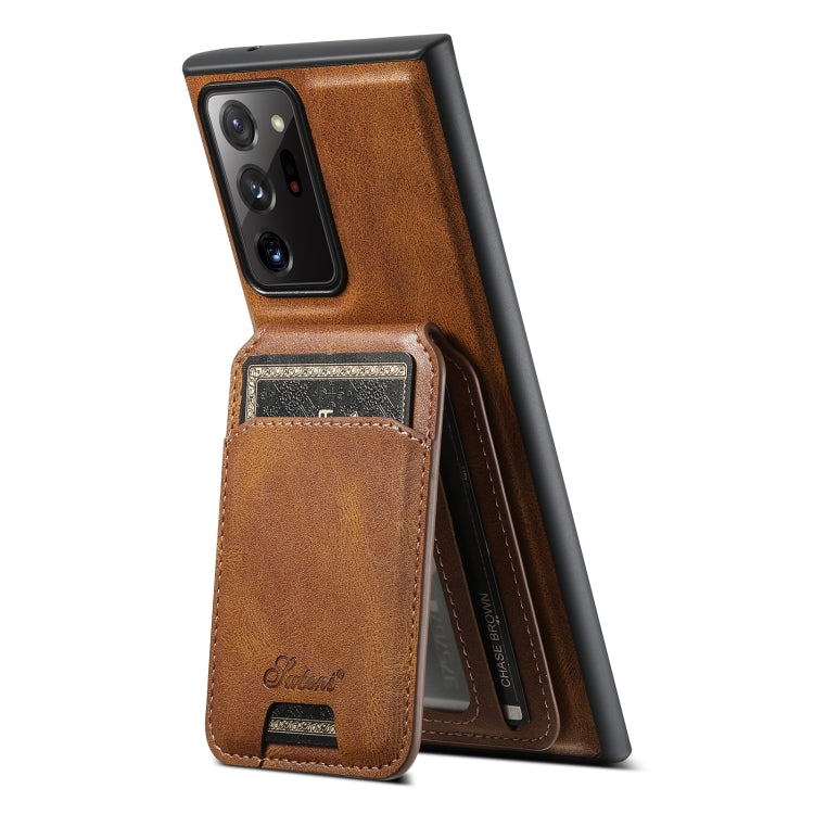 Suteni H15  Oil Eax Leather Detachable Wallet Back Phone Case, For Samsung Galaxy Note20 5G