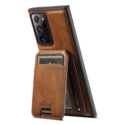 Suteni H15  Oil Eax Leather Detachable Wallet Back Phone Case, For Samsung Galaxy Note20 5G