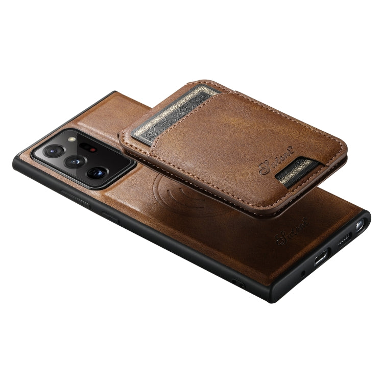 Suteni H15  Oil Eax Leather Detachable Wallet Back Phone Case, For Samsung Galaxy Note20 5G