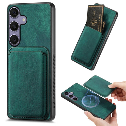 Retro Leather Card Bag Magnetic Phone Case, For Samsung Galaxy S25 5G, For Samsung Galaxy S25+ 5G, For Samsung Galaxy S25 Ultra 5G, For Samsung Galaxy A55 5G