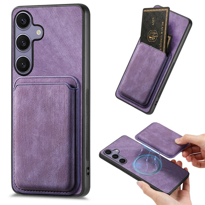 Retro Leather Card Bag Magnetic Phone Case, For Samsung Galaxy S25 5G, For Samsung Galaxy S25+ 5G, For Samsung Galaxy S25 Ultra 5G, For Samsung Galaxy A55 5G