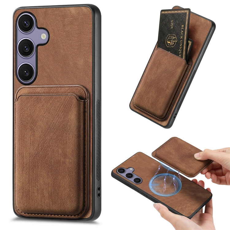 Retro Leather Card Bag Magnetic Phone Case, For Samsung Galaxy S25 5G, For Samsung Galaxy S25+ 5G, For Samsung Galaxy S25 Ultra 5G, For Samsung Galaxy A55 5G