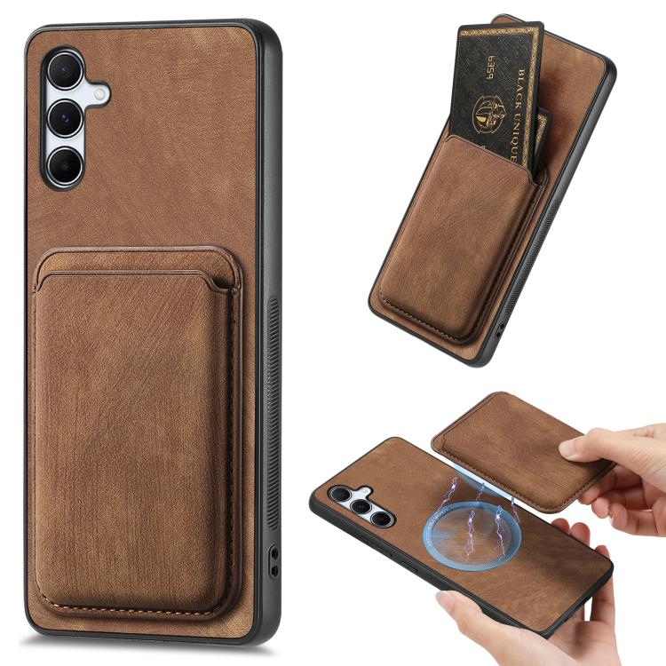 Retro Leather Card Bag Magnetic Phone Case, For Samsung Galaxy S25 5G, For Samsung Galaxy S25+ 5G, For Samsung Galaxy S25 Ultra 5G, For Samsung Galaxy A55 5G