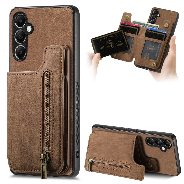 Retro Leather Zipper Wallet Back Phone Case, For Samsung Galaxy A24, For Samsung Galaxy A34 5G, For Samsung Galaxy A54 5G, For Samsung Galaxy A04 4G