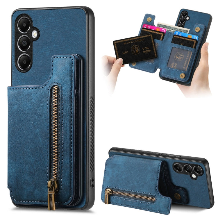 Retro Leather Zipper Wallet Back Phone Case, For Samsung Galaxy A24, For Samsung Galaxy A34 5G, For Samsung Galaxy A54 5G, For Samsung Galaxy A04 4G