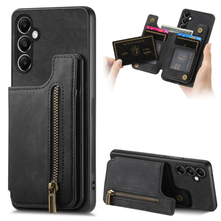Retro Leather Zipper Wallet Back Phone Case, For Samsung Galaxy A24, For Samsung Galaxy A34 5G, For Samsung Galaxy A54 5G, For Samsung Galaxy A04 4G