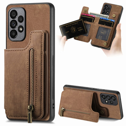 Retro Leather Zipper Wallet Back Phone Case, For Samsung Galaxy M53 5G, For Samsung Galaxy M33, For Samsung Galaxy A73 5G, For Samsung Galaxy A33 5G