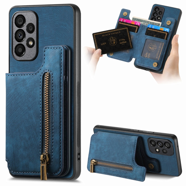 Retro Leather Zipper Wallet Back Phone Case, For Samsung Galaxy M53 5G, For Samsung Galaxy M33, For Samsung Galaxy A73 5G, For Samsung Galaxy A33 5G