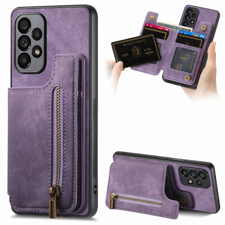 Retro Leather Zipper Wallet Back Phone Case, For Samsung Galaxy A73 5G, For Samsung Galaxy A33 5G, For Samsung Galaxy A13 4G, For Samsung Galaxy M32 4G
