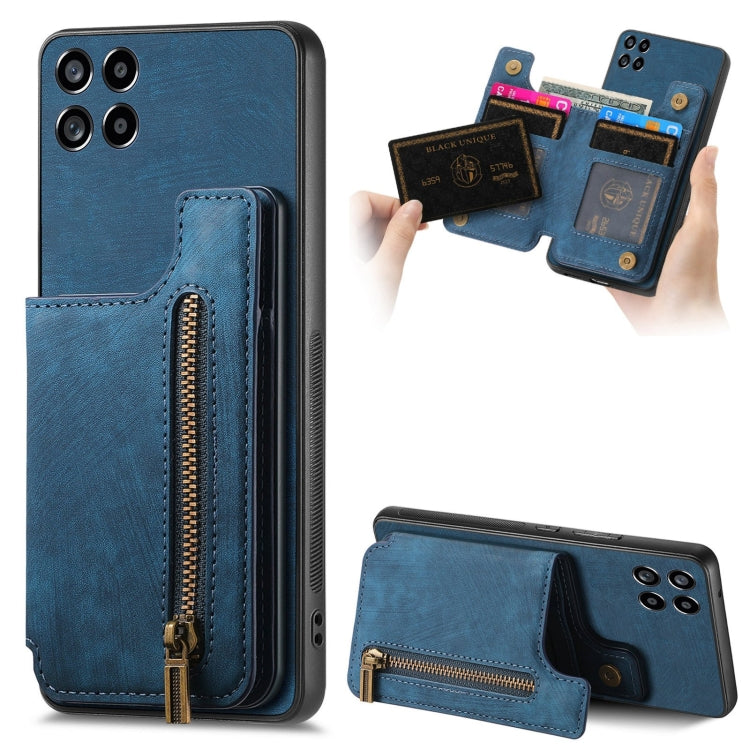Retro Leather Zipper Wallet Back Phone Case, For Samsung Galaxy A22 4G, For Samsung Galaxy A22 5G, For Samsung Galaxy A32 4G, For Samsung Galaxy A32 5G