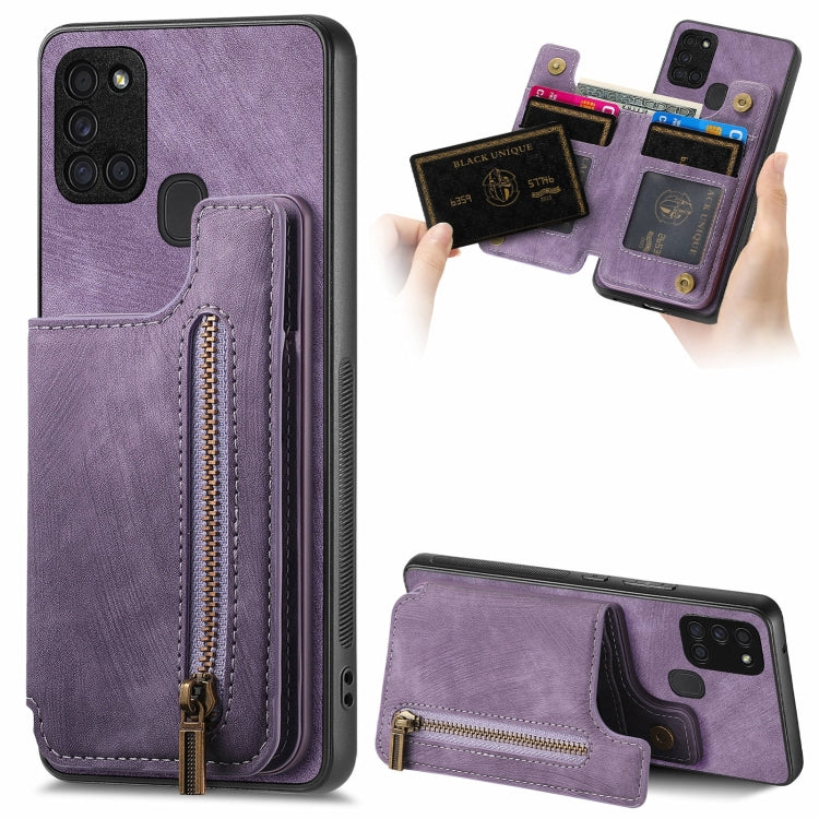 Retro Leather Zipper Wallet Back Phone Case, For Samsung Galaxy S21 5G, For Samsung Galaxy A31, For Samsung Galaxy A71, For Samsung Galaxy A51