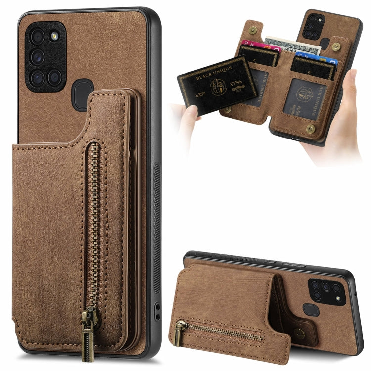 Retro Leather Zipper Wallet Back Phone Case, For Samsung Galaxy S21 5G, For Samsung Galaxy A31, For Samsung Galaxy A71, For Samsung Galaxy A51
