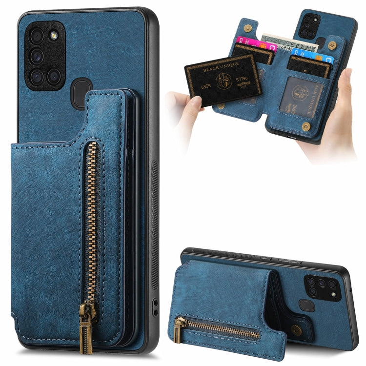 Retro Leather Zipper Wallet Back Phone Case, For Samsung Galaxy S21 5G, For Samsung Galaxy A31, For Samsung Galaxy A71, For Samsung Galaxy A51