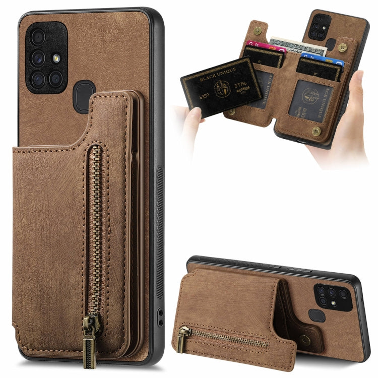 Retro Leather Zipper Wallet Back Phone Case, For Samsung Galaxy S21 5G, For Samsung Galaxy A31, For Samsung Galaxy A71, For Samsung Galaxy A51