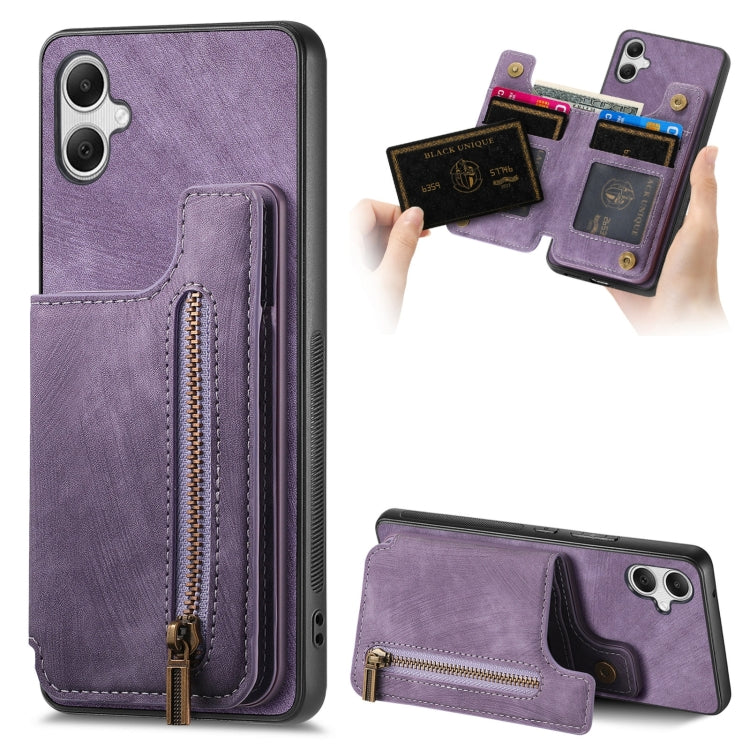 Retro Leather Zipper Wallet Back Phone Case, For Samsung Galaxy A54 5G, For Samsung Galaxy A04 4G, For Samsung Galaxy M53 5G, For Samsung Galaxy M33