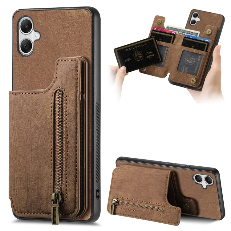 Retro Leather Zipper Wallet Back Phone Case, For Samsung Galaxy A54 5G, For Samsung Galaxy A04 4G, For Samsung Galaxy M53 5G, For Samsung Galaxy M33