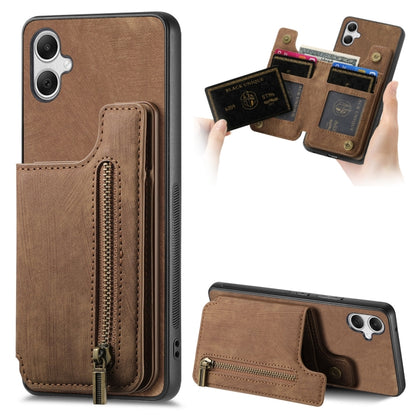Retro Leather Zipper Wallet Back Phone Case, For Samsung Galaxy A54 5G, For Samsung Galaxy A04 4G, For Samsung Galaxy M53 5G, For Samsung Galaxy M33