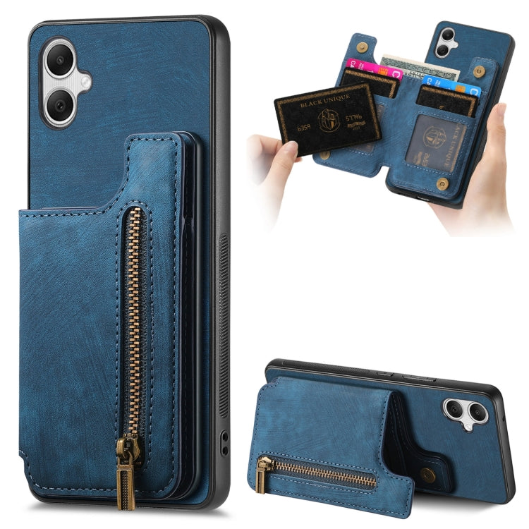Retro Leather Zipper Wallet Back Phone Case, For Samsung Galaxy A24, For Samsung Galaxy A34 5G, For Samsung Galaxy A54 5G, For Samsung Galaxy A04 4G