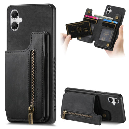 Retro Leather Zipper Wallet Back Phone Case, For Samsung Galaxy A24, For Samsung Galaxy A34 5G, For Samsung Galaxy A54 5G, For Samsung Galaxy A04 4G