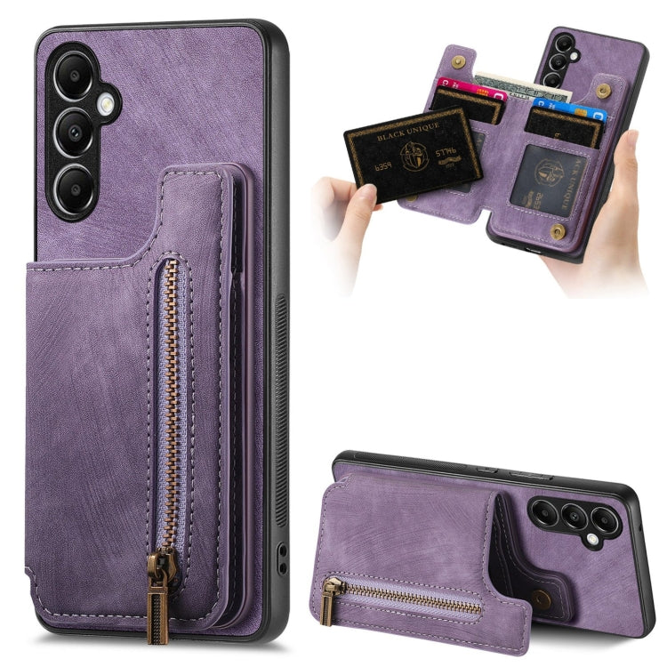 Retro Leather Zipper Wallet Back Phone Case, For Samsung Galaxy M15, For Samsung Galaxy A55 5G, For Samsung Galaxy A35 5G, For Samsung Galaxy A25 5G