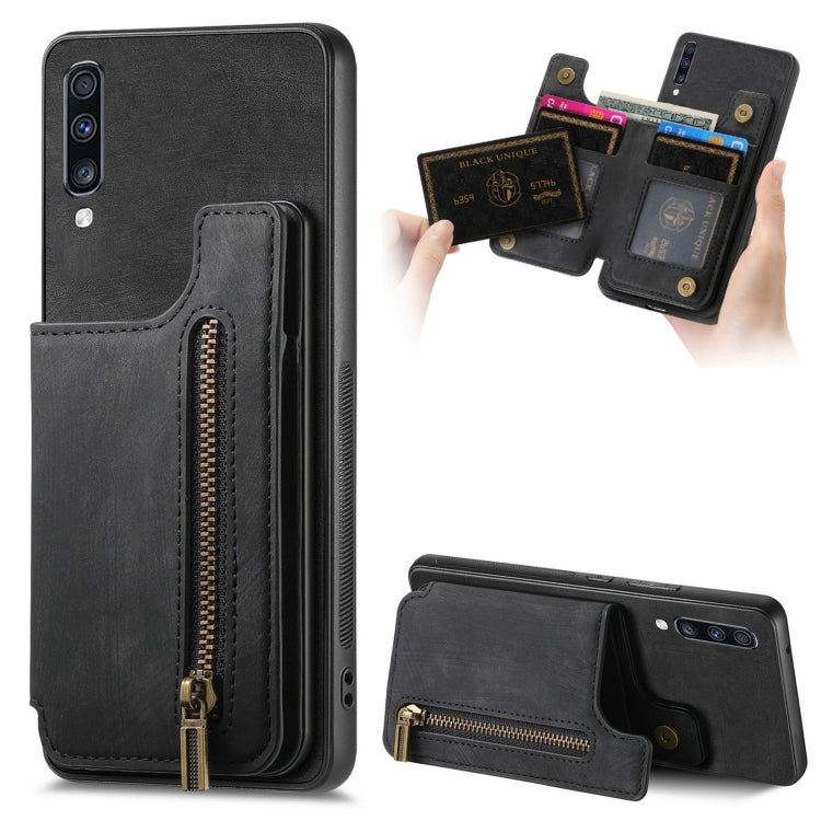 Retro Leather Zipper Wallet Back Phone Case, For Samsung Galaxy A30/A20/M10s, For Samsung Galaxy A50/A30s/A50s, For Samsung Galaxy Note10, For Samsung Galaxy Note10+