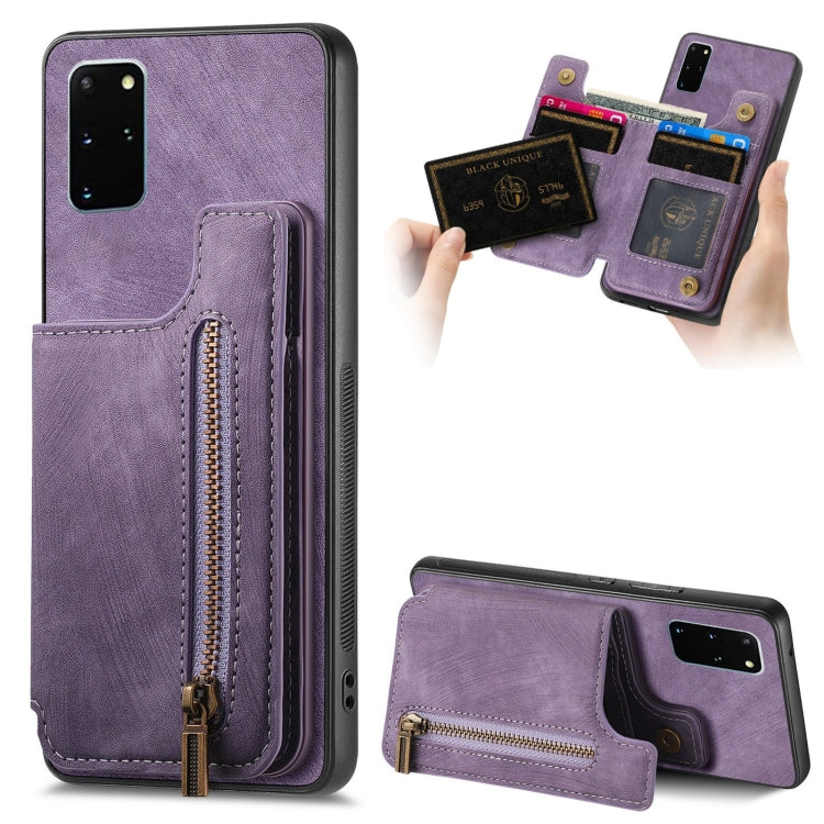 Retro Leather Zipper Wallet Back Phone Case, For Samsung Galaxy S20 FE, For Samsung Galaxy A52 4G/5G, For Samsung Galaxy A72 4G/5G, For Samsung Galaxy S20
