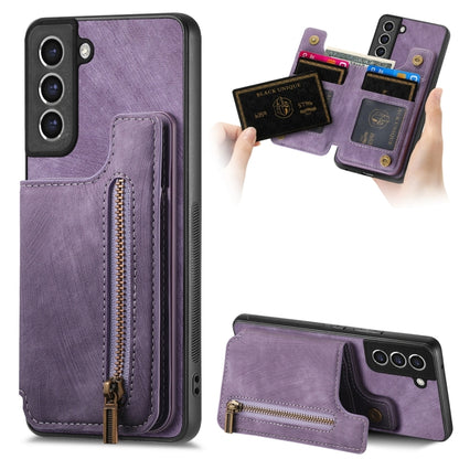 Retro Leather Zipper Wallet Back Phone Case, For Samsung Galaxy S21 5G, For Samsung Galaxy A31, For Samsung Galaxy A71, For Samsung Galaxy A51
