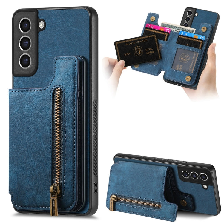 Retro Leather Zipper Wallet Back Phone Case, For Samsung Galaxy S21 5G, For Samsung Galaxy A31, For Samsung Galaxy A71, For Samsung Galaxy A51