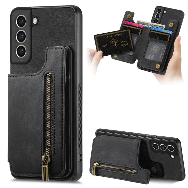 Retro Leather Zipper Wallet Back Phone Case, For Samsung Galaxy S21 5G, For Samsung Galaxy A31, For Samsung Galaxy A71, For Samsung Galaxy A51