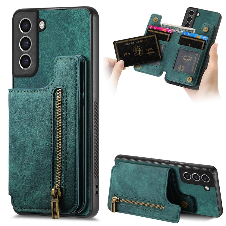 Retro Leather Zipper Wallet Back Phone Case, For Samsung Galaxy S21 5G, For Samsung Galaxy A31, For Samsung Galaxy A71, For Samsung Galaxy A51