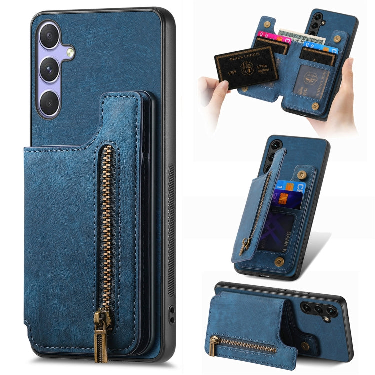 Retro Leather Zipper Wallet Back Phone Case, For Samsung Galaxy A36, For Samsung Galaxy S25 5G, For Samsung Galaxy S25+ 5G, For Samsung Galaxy S25 Ultra 5G