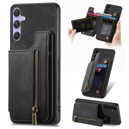 Retro Leather Zipper Wallet Back Phone Case, For Samsung Galaxy A36, For Samsung Galaxy S25 5G, For Samsung Galaxy S25+ 5G, For Samsung Galaxy S25 Ultra 5G