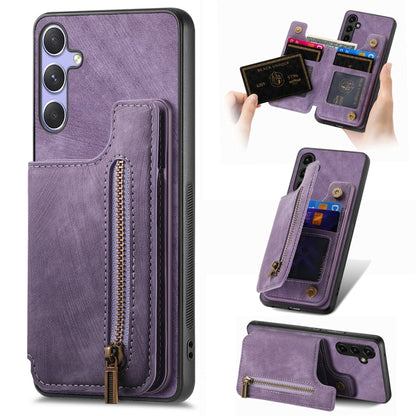 Retro Leather Zipper Wallet Back Phone Case, For Samsung Galaxy A36, For Samsung Galaxy S25 5G, For Samsung Galaxy S25+ 5G, For Samsung Galaxy S25 Ultra 5G