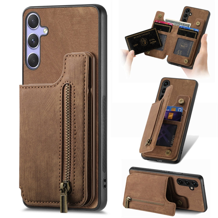 Retro Leather Zipper Wallet Back Phone Case, For Samsung Galaxy A36, For Samsung Galaxy S25 5G, For Samsung Galaxy S25+ 5G, For Samsung Galaxy S25 Ultra 5G