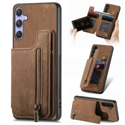 Retro Leather Zipper Wallet Back Phone Case, For Samsung Galaxy A36, For Samsung Galaxy S25 5G, For Samsung Galaxy S25+ 5G, For Samsung Galaxy S25 Ultra 5G