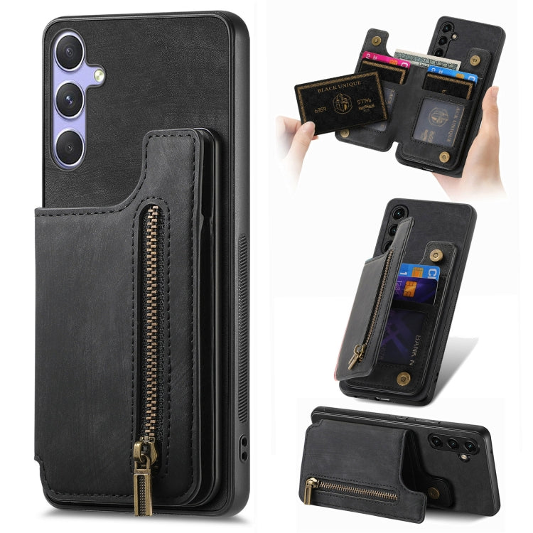 Retro Leather Zipper Wallet Back Phone Case, For Samsung Galaxy A36, For Samsung Galaxy S25 5G, For Samsung Galaxy S25+ 5G, For Samsung Galaxy S25 Ultra 5G